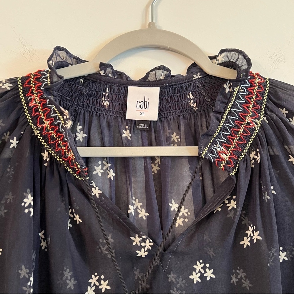 Women’s CAbi blue floral sheer long sleeve tunic blouse size XS - Picture 4 of 6